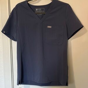 Figs Catarina Short Sleeve V-Neck Scrub Top in Deep Blue.